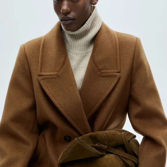 Mango NWOT Double-breasted wool coat in Ochre - Picture 4 of 15